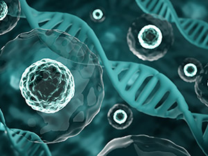 Stem cells with DNA graphic representing stem cell & regenerative therapy at Summit Health Group