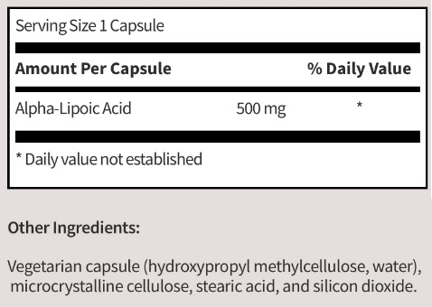 Alpha-Lipoic Acid supplement facts label